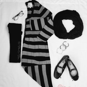 2XL Stripe Black &Gray mid sleevesweater dress